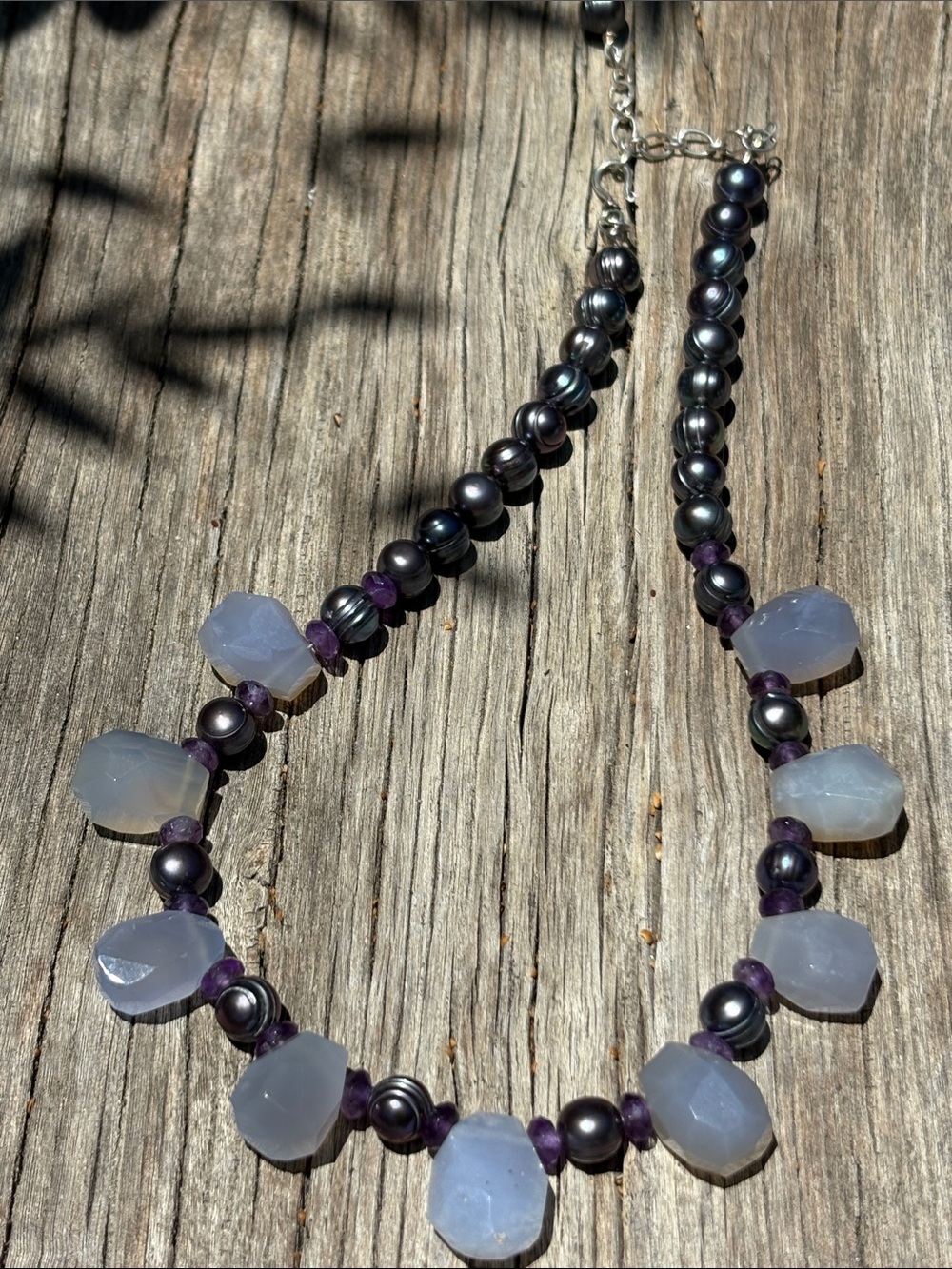 Peacock Freshwater Pearl Chalcedony Gemstone Necklace 19.5” Artisan